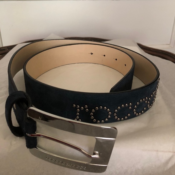 Roccobarocco navy blue suede designer logo belt - Picture 3 of 8